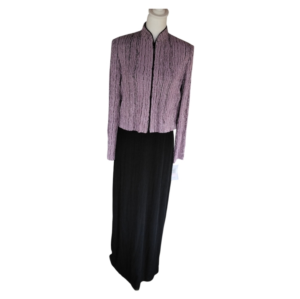 Alex Evenings Sparkly Mauve & Black Floor Length Dress 2 Piece Set Size 10 Nwt — image 2 of 8